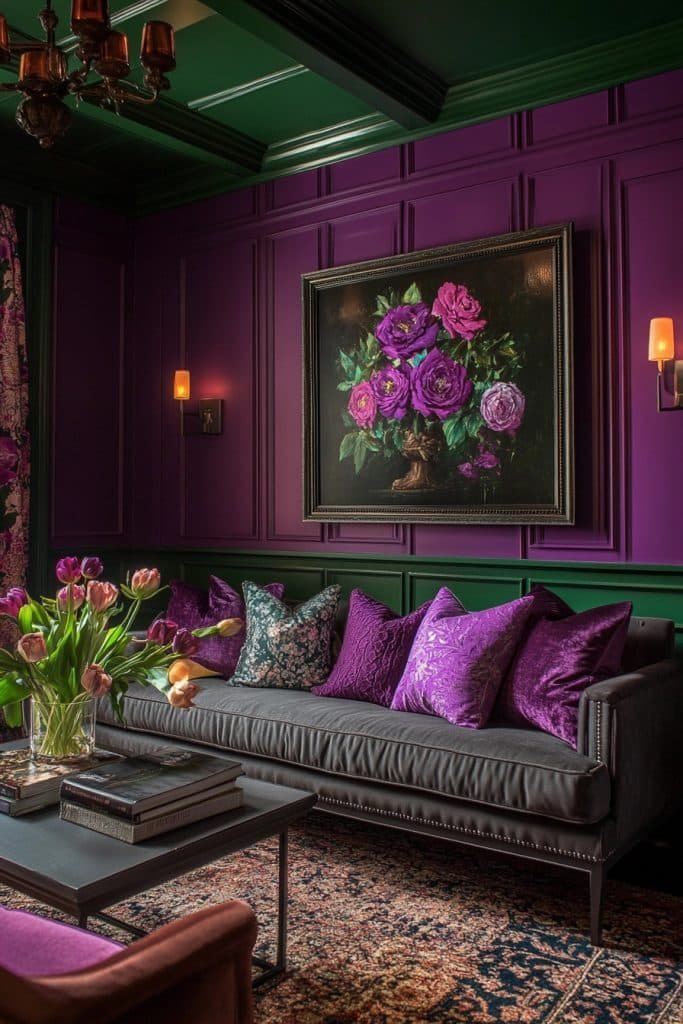 Jewel-Toned Grey Living Room