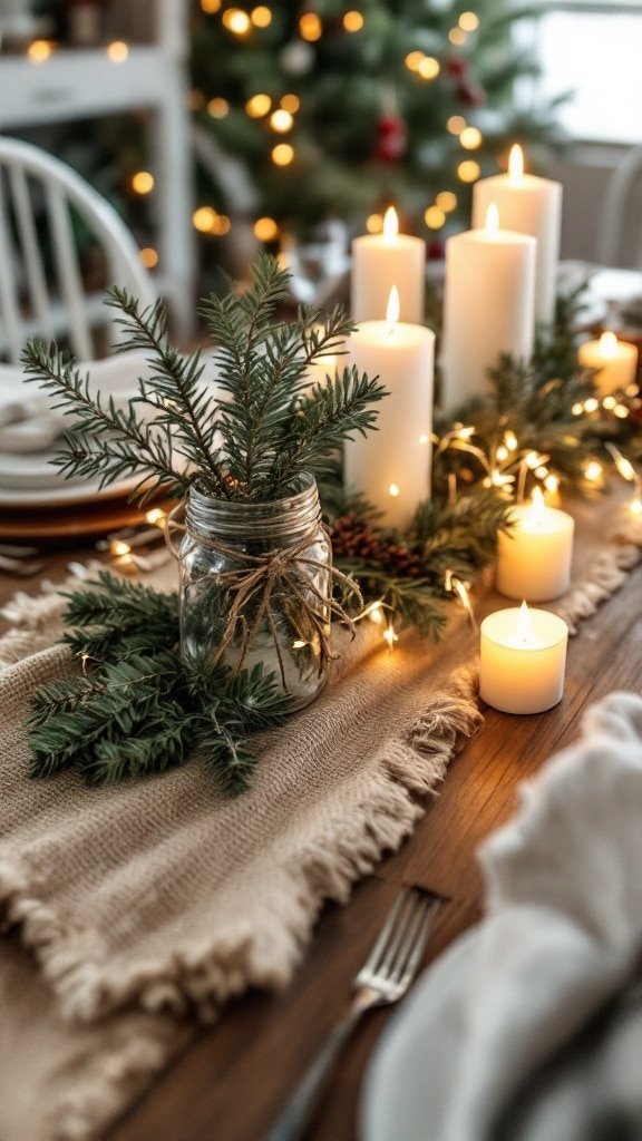 Rustic Burlap and Evergreen Centerpiece