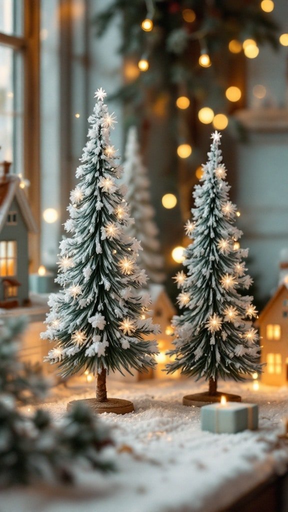 Snow-Dusted Bottle Brush Trees