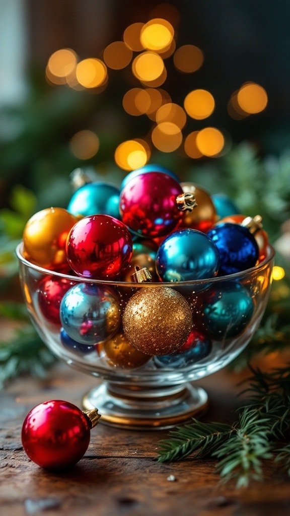 Shiny Brite Ornaments in Glass Bowls