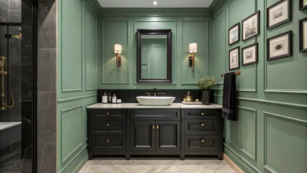Sage Green and Black Bathroom
