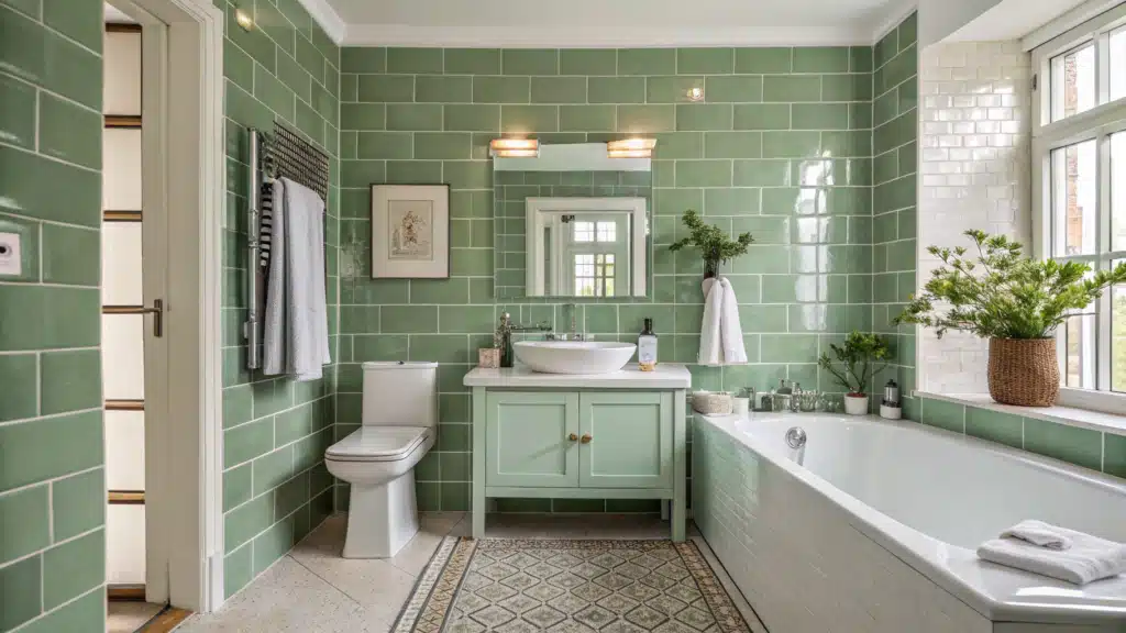 Sage Green and White Bathroom