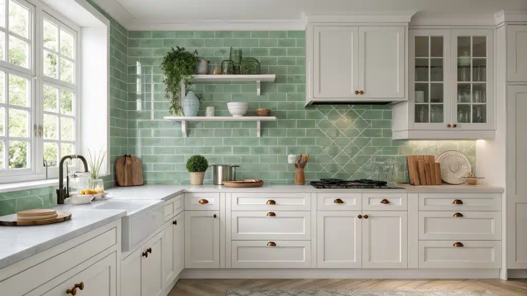 Sage Green Backsplash Kitchen